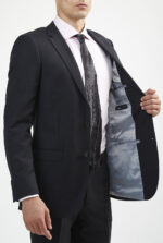 Super 150s wool, inside view on the notch lapel charcoal grey suit